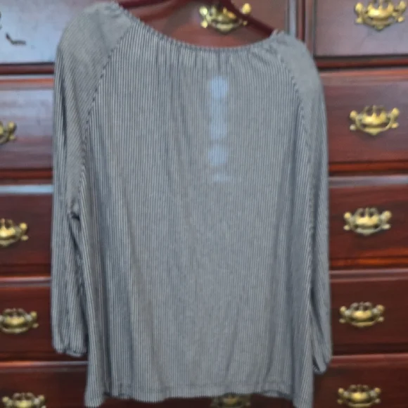 Westbound Woman Dark Blue And White Striped Long Sleeve Top - Picture 3 of 8